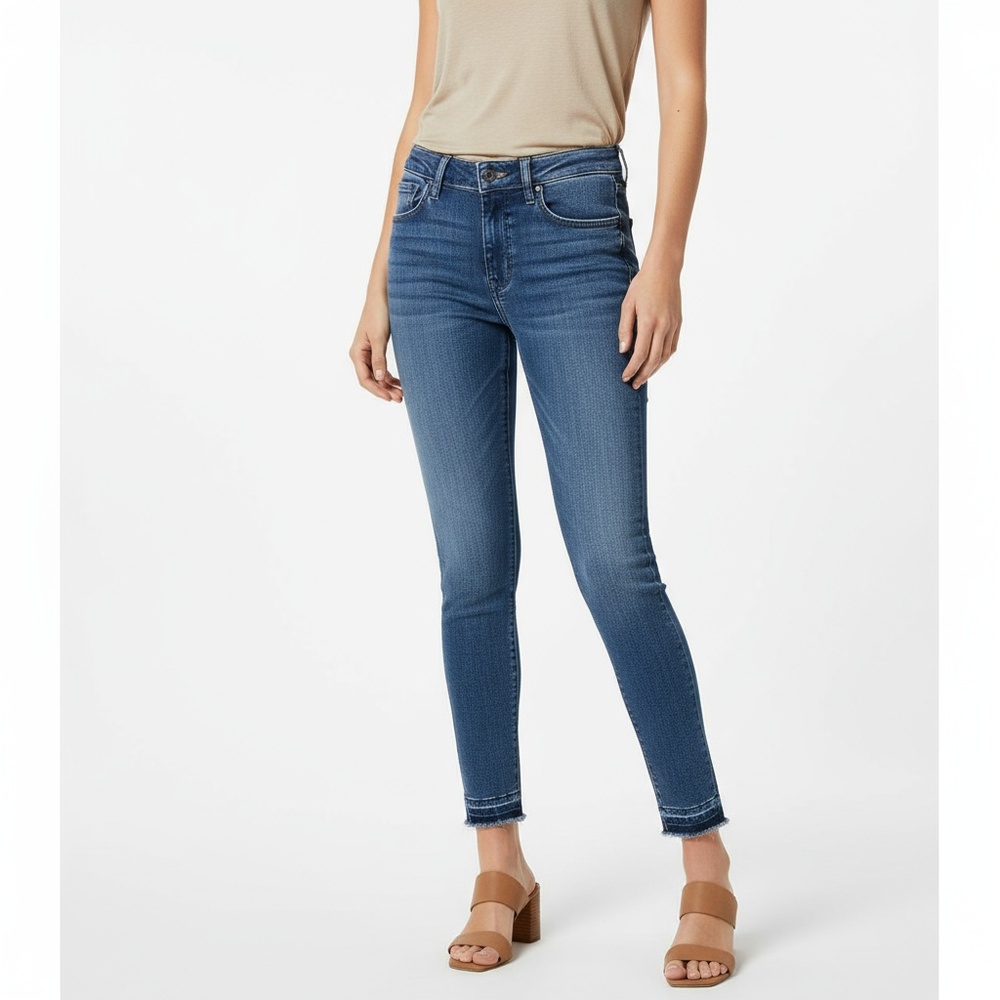 Free People Jeans W26 Medium Blue Skinny Ankle Raw Hem Stretch Denim Modern